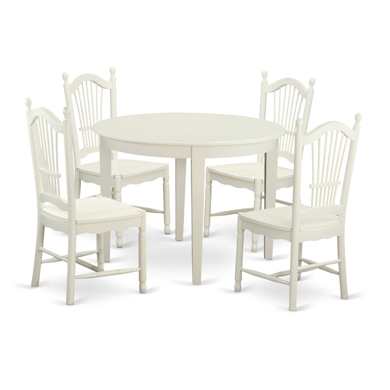 5 Piece Dinette Set for 4 Includes a Round Dining Room Table and 4 Kitchen Dining Chairs, Linen White