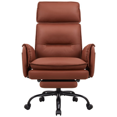 Big High Back Faux Leather Desk Chair Lumbar Support, Wide Seat Adjustable Headrest Reclining Managerial Computer Chairs For Heavy People by Inbox Zero