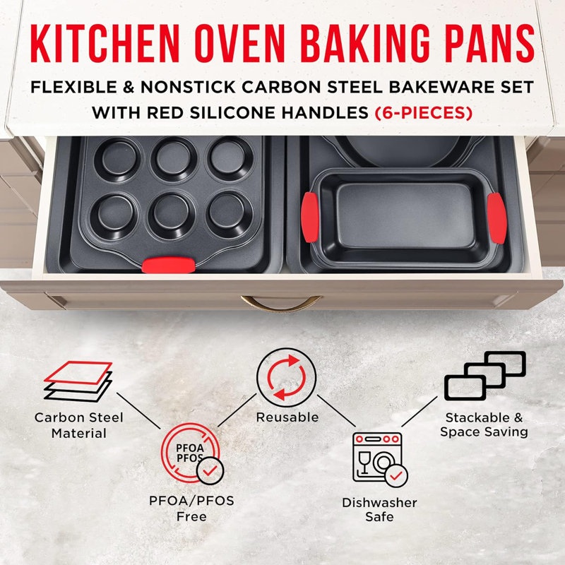 Ensemble de plats de cuisson antiadhésifs en acier 6 pièces Bakken