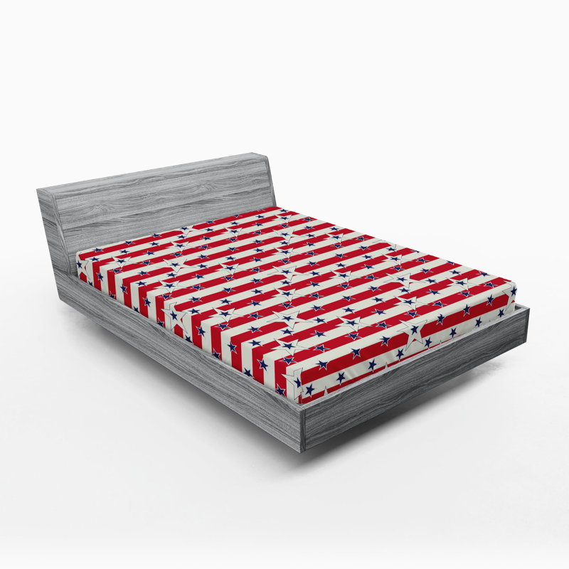 Drap-housse Ambesonne, paquet de 2, Bleu marine / noix de coco / rayures rouges, Drap-housse de taille très grand
