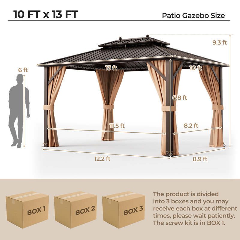 13 pi. L 10 pi. D Pavillon de jardin en aluminium