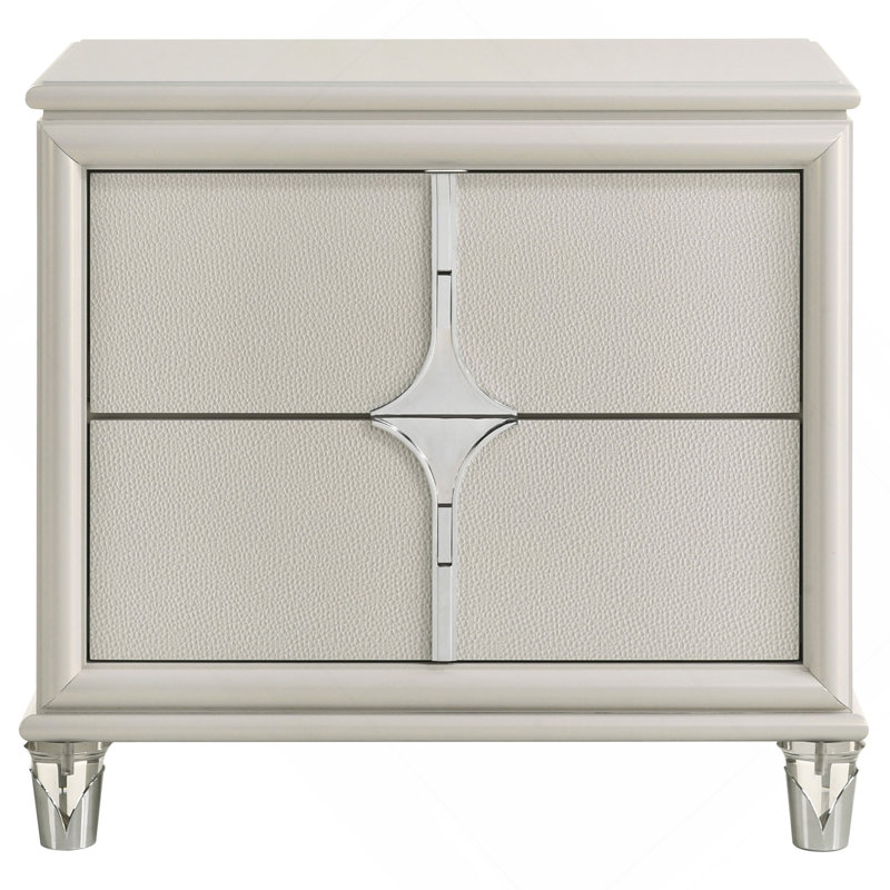 Table de chevet blanche à 2 tiroirs Gwendolyn Pearl