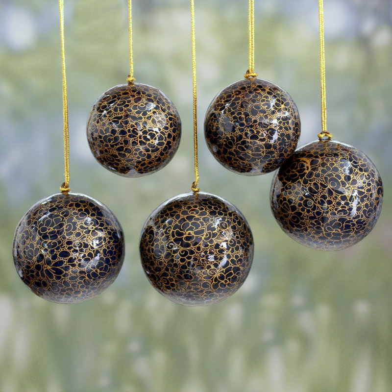 Ensemble de 5 décorations de fêtes de fêtes de minuit papier mache