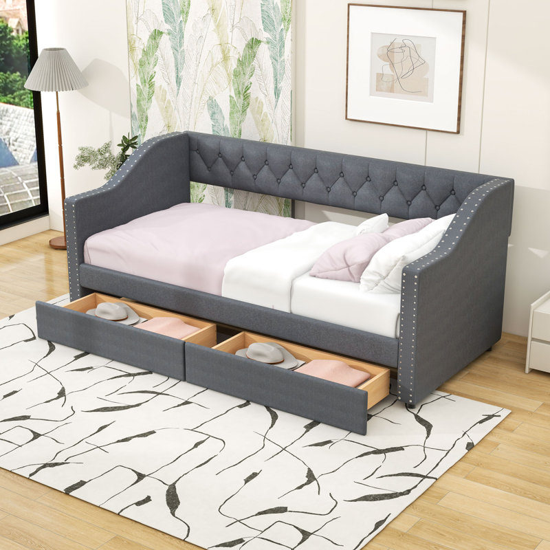 Twin Size Linen Upholstered Daybed with Drawers