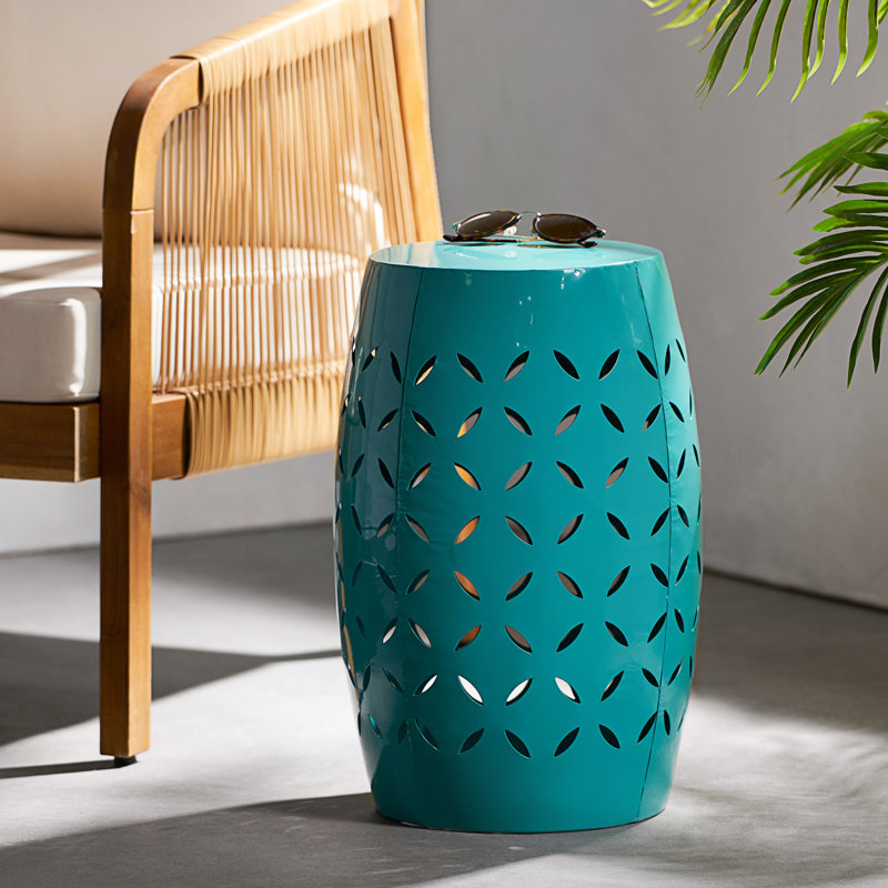 Accent Side Table, Cylindrical Design End Table, Coffee Side Table, Teal