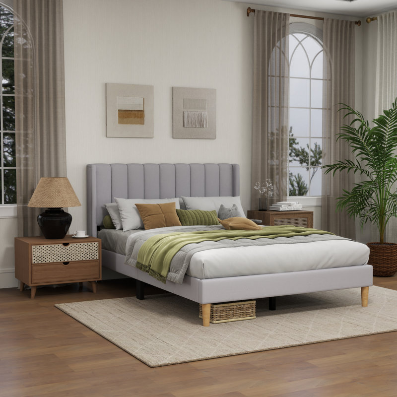 Sutter Upholstered Wingback Bed, Full / Double, Gray