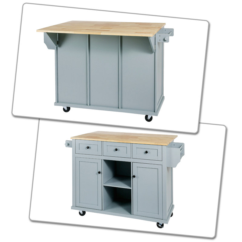 Courvevoie Wood Kitchen Island, Blue