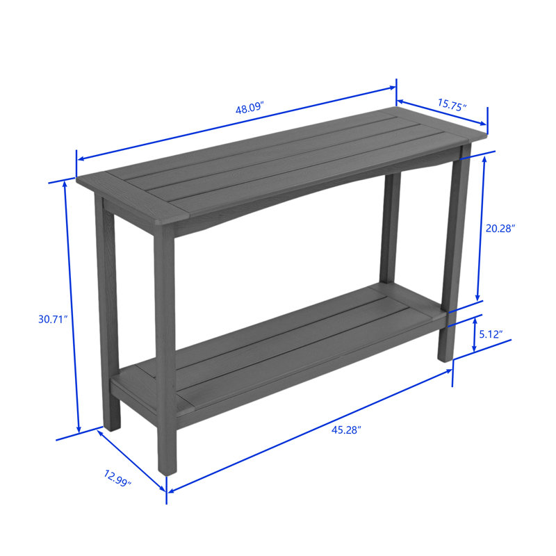 Outdoor 48'' Patio HDPE Adirondack 2-Tier Shelf Console Table, Rectangular Table Side Table, All-Weather Resistance, Black