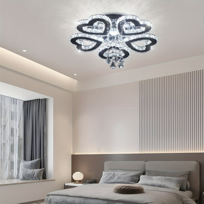 Élégant lustre moderne à 5 cœurs avec anneau en cristal et lustre en cristal avec luminaires suspendus en acier inoxydable pour le salon de la chambre à coucher (blanc froid 6500k)