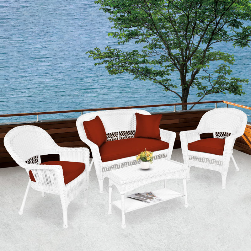 Cecilton 4 Piece Rattan Sofa Seating Group , Red, White