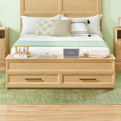 Lit avec tête de lit géométrique 3D, rangement à 4 tiroirs et banc assorti - Mobilier de chambre à coucher moderne