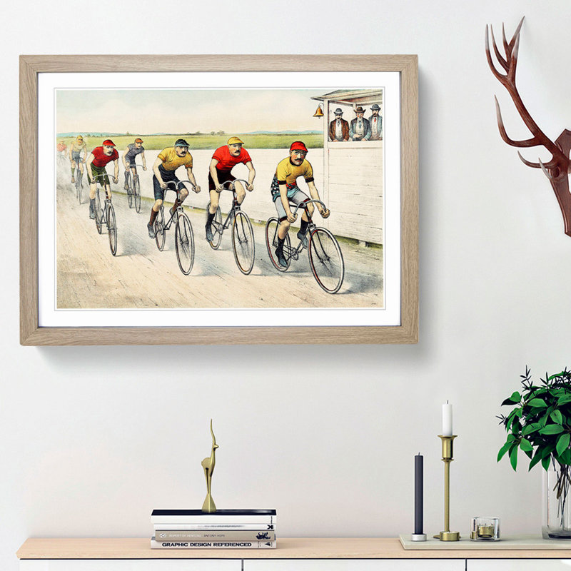 Bicycle Race by John Cameron - Single Picture Frame Painting, Oak Framed, 45cm H x 63cm W x 2cm D