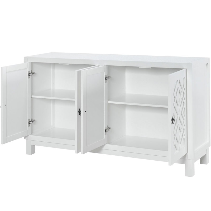 Grand buffet armoire avec poignées à anneau, Blanc