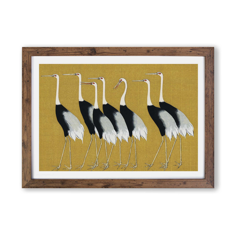 Japanese Crown Cranes by Ogata Korin - Framed Print, 45cm H x 63cm W x 2cm D, Black