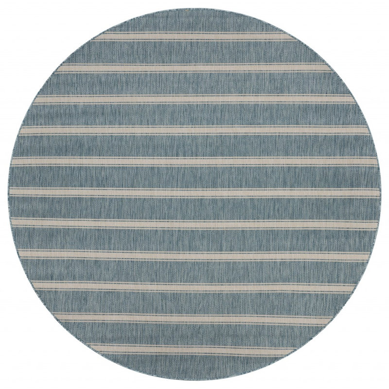 Holderman Striped Blue/Beige Power Loomed Indoor/Outdoor Area Rug, Round 7'6"