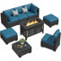 8-Piece Outdoor Pe Rattan Patio Furniture Set, 30" Fire Pit Table,