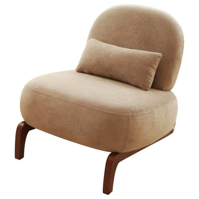 Cute Accent Chair With Solid Wood Legs, Velvet Living Room Chair With Soft Cushion, Cozy Bedroom Chair, Comfy Armless Reading Chair For Apartment, Waiting Room, Balcony (Camel)