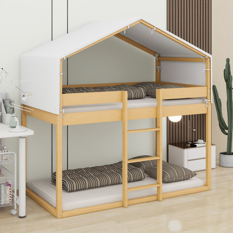 Lit superposé en bois avec tente, Naturel