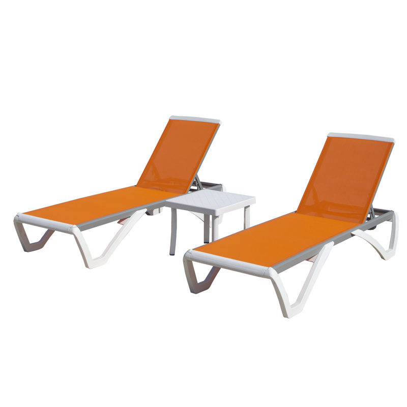 Ensemble 3 pièces de chaise longue d'extérieur avec table Ysabelle, Orange
