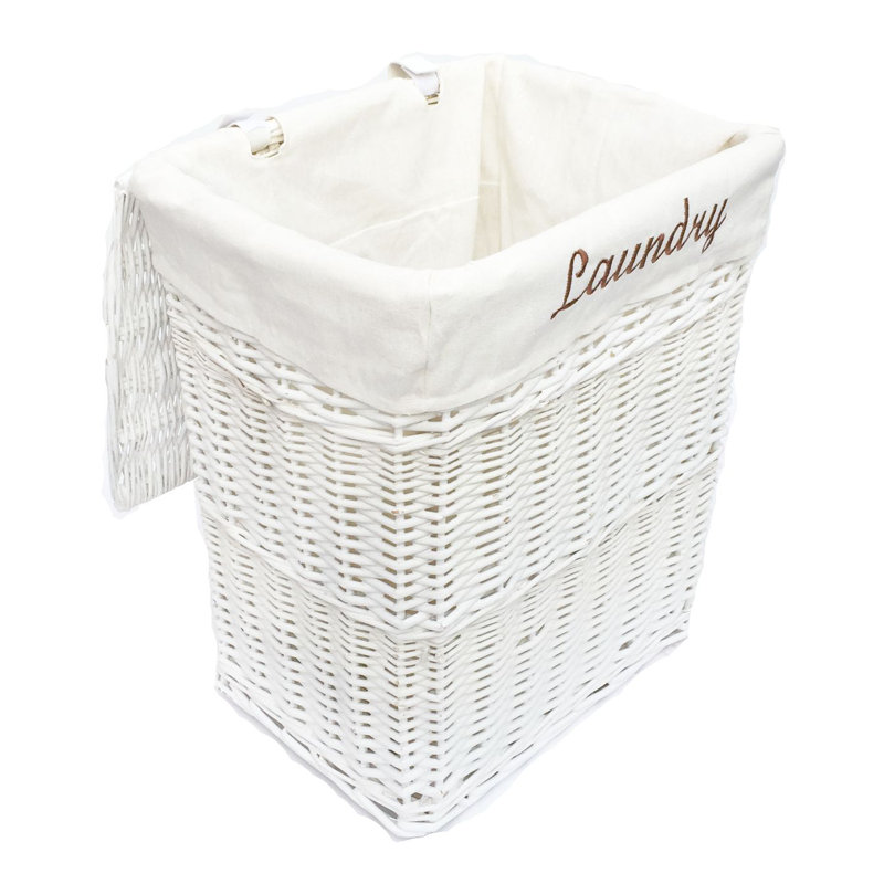 Wicker Laundry Hamper, Large (H 55cm x W 50cm x D 34cm), White