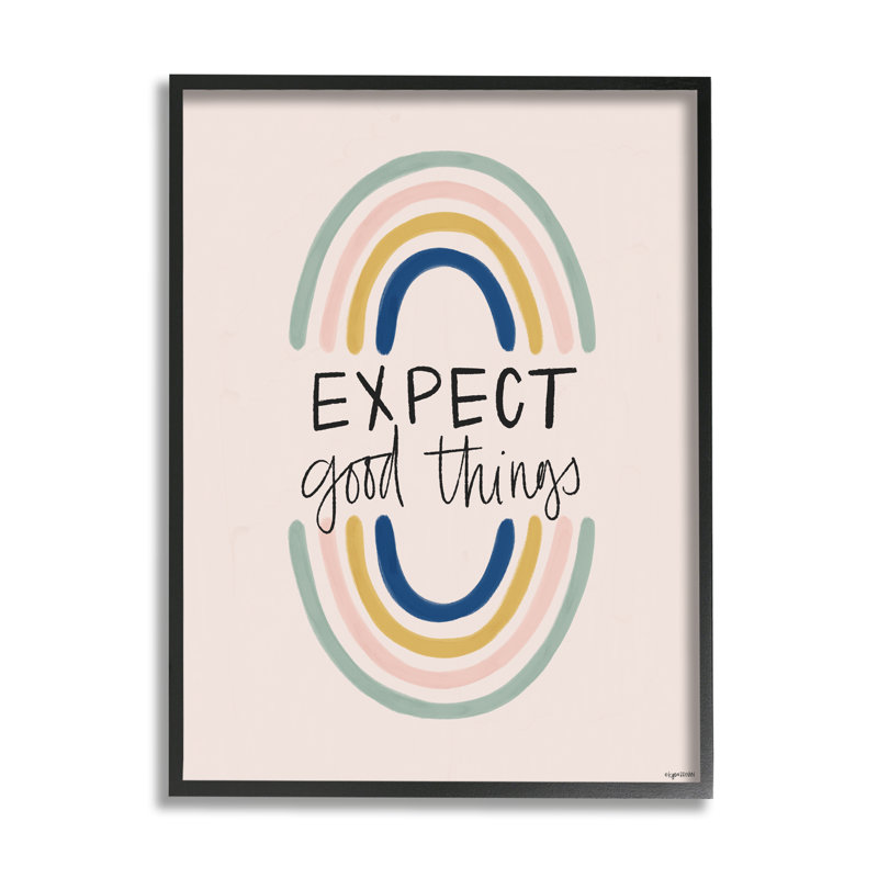 «Expect Good Things», phrase d'arc-en-ciel - art textuel sur toile, H 20 po x l 16 po x P 1,5 po, Giclée encadrée noir minuit