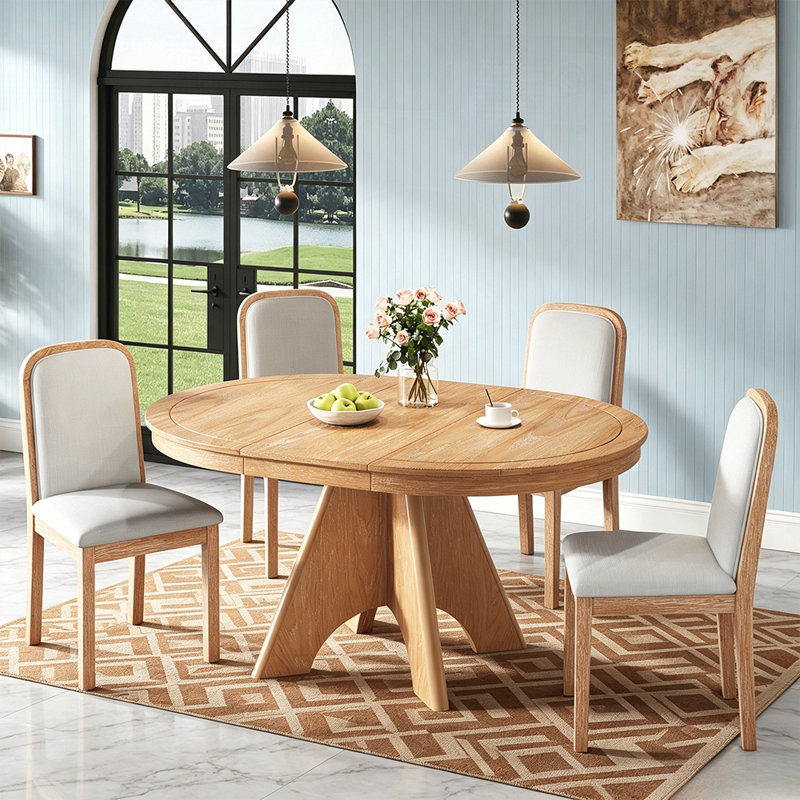 Ensemble de table de salle à manger extensible rétro avec 4 chaises rembourrées, style campagnard rustique de 42 à 58 pouces
