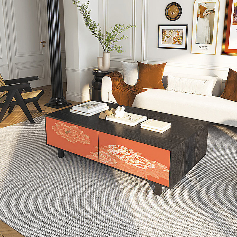 Table basse à motif vintage français peint, Noir