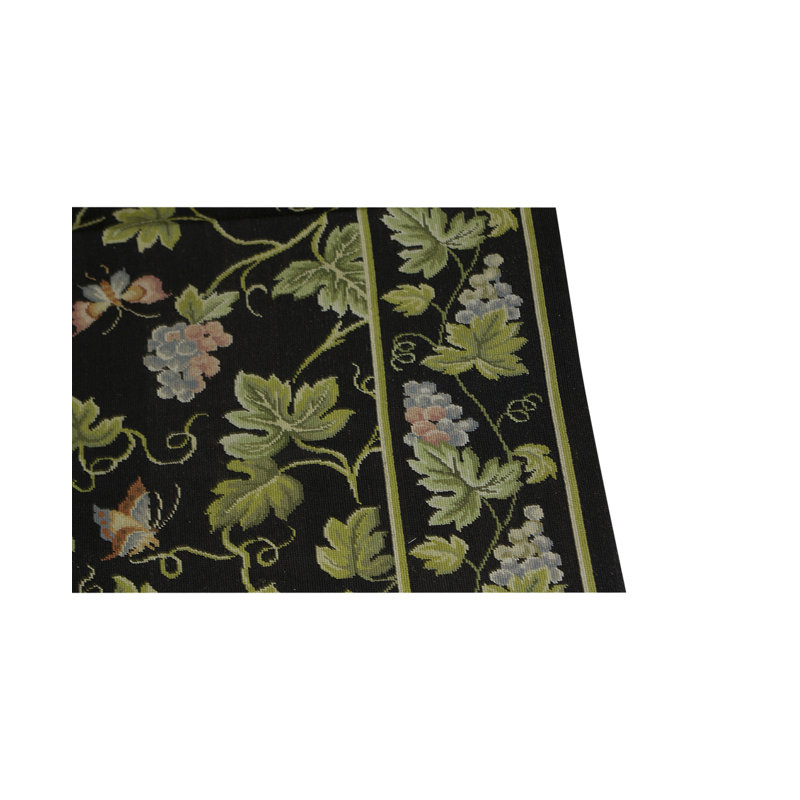 Tapis noir et vert de haute qualité noué à la main
