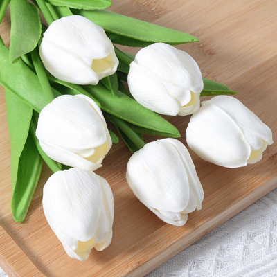 10 pcs Artificial Tulips Flowers, Mini PU Real Touch Artificial Flowers Fake Tulip for Home Office Wedding Decor Arrangement Bouquet Faux Flowers