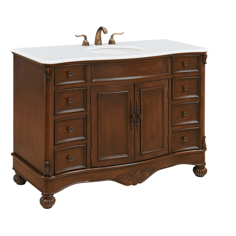 Ensemble de meuble-lavabo simple 48 po Mannie, Brun, Blanc ivoire
