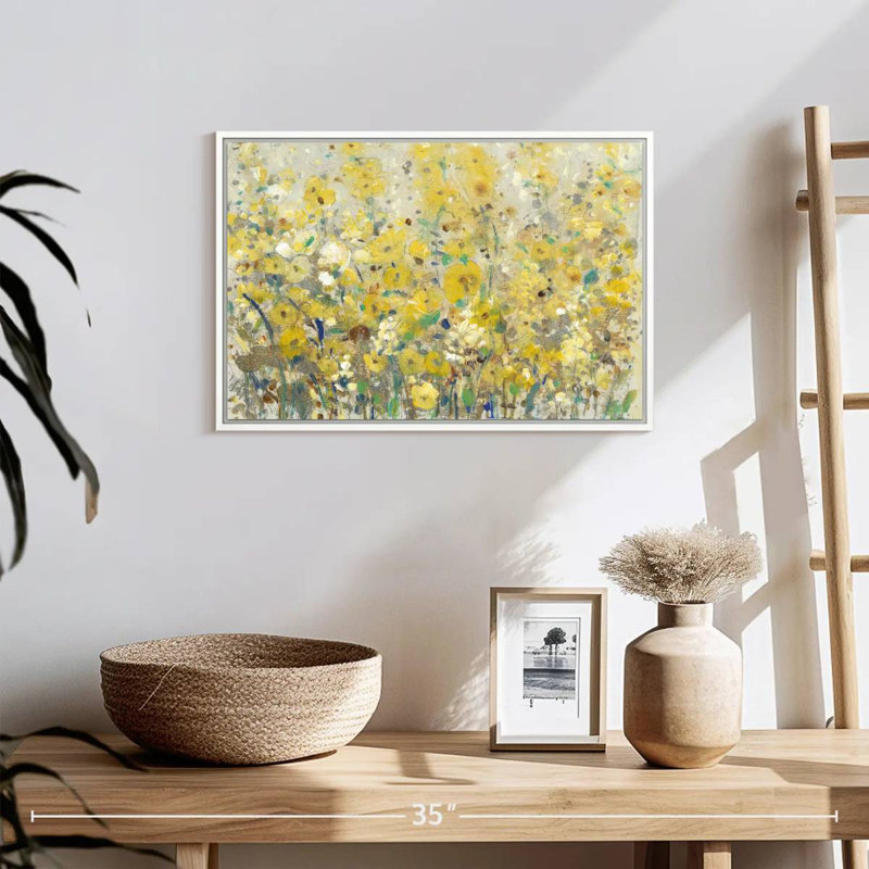 Jardin joyeux I, Cadre flottant blanc, 25 po x 17 po
