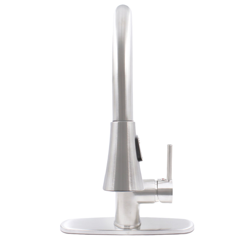 Robinet de cuisine rétractable à poignée simple avec accessoires, Nickel brossé