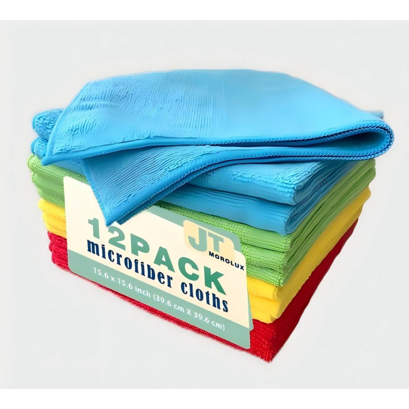 12 Pack 16'x16' Microfiber Household Cleaning Cloths  Multi-Purpose, Machine Washable, Absorbent Towels for Kitchen, Car, Home Appliances