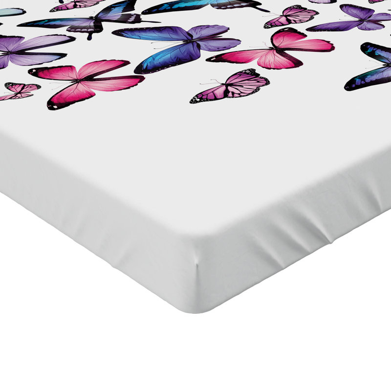 Drap-housse papillon Ambesonne 2 pièces Wings of Spring Dancing mauve rose bleu, Drap-housse de taille simple