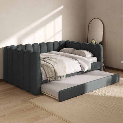Queen Size Upholstered Daybed with Trundle, Gray