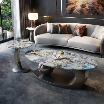 Table basse ovale en pierre micro-cristalline