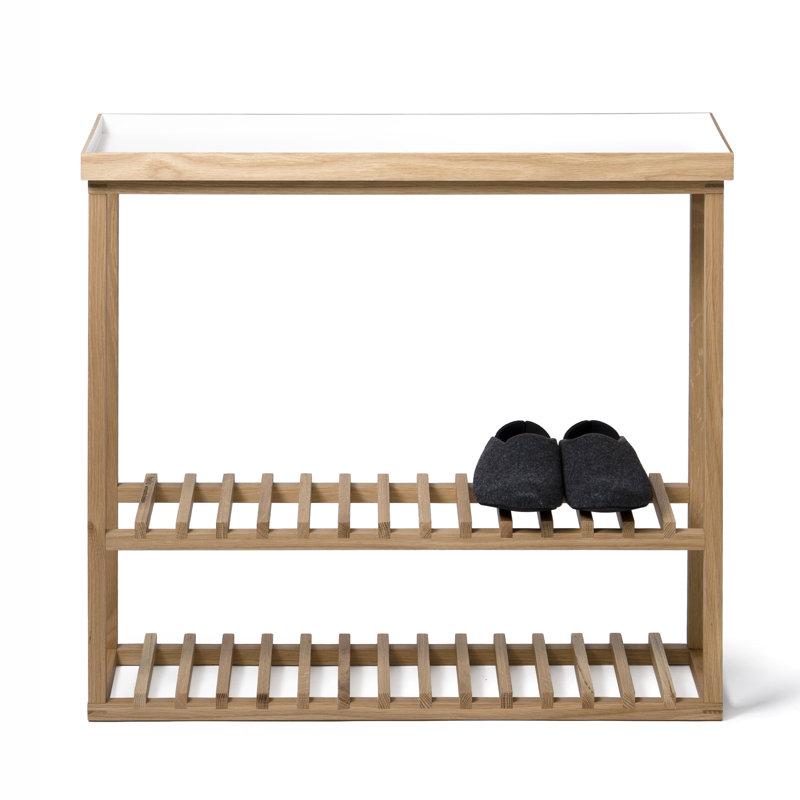 Phillipa 10 Pair Solid Wood Shoe Rack, White / Oak
