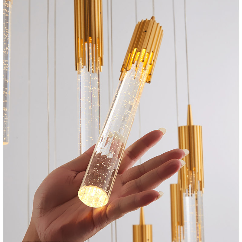 Grand lustre à intensité variable de 12 pi avec 28 lumières Addiley, Or, H 132 po x l 24 po x P 24 po