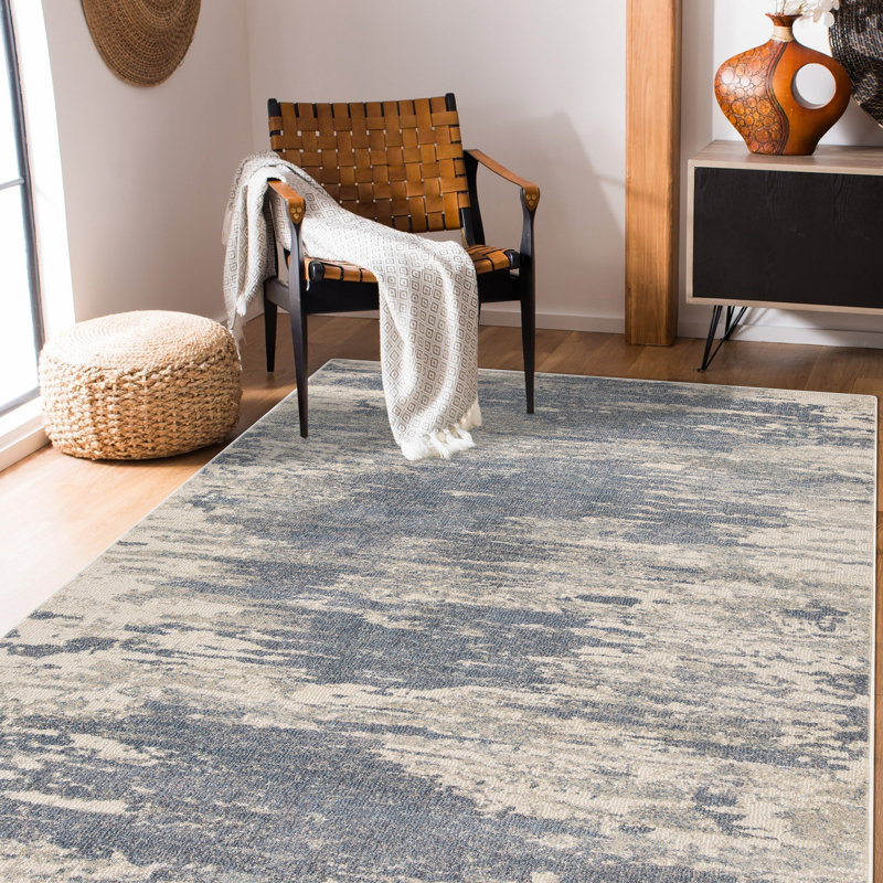 Tapis abstrait gris fait à la machine, Rectangle 9 pi 2 po x 12 pi 2 po