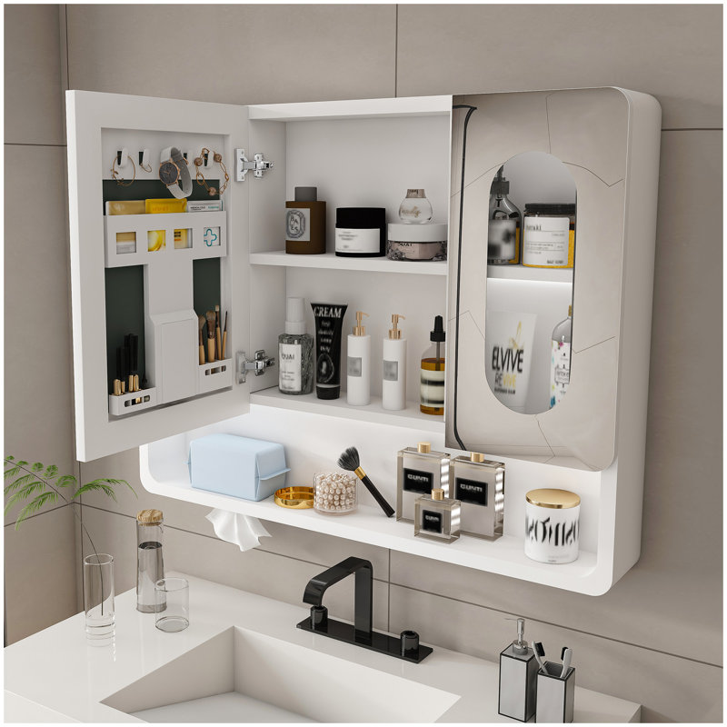 Wall Mounted Bathroom Mirror Cabinet with LED Lights, Anti-Fog & Explosion-Proof, Touch Control Medicine Cabinet, 3 Color Lighting, Defogger, Storage with Transparent Glass