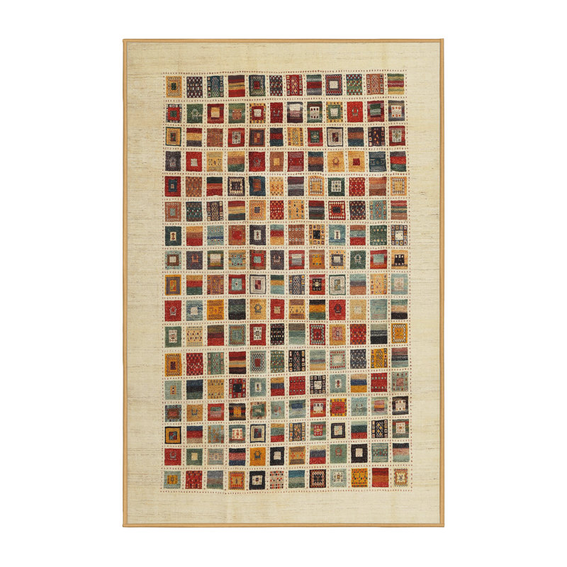 Tapis beige/jaune/rouge contemporaine, Rectangle 5 pi x 7 pi