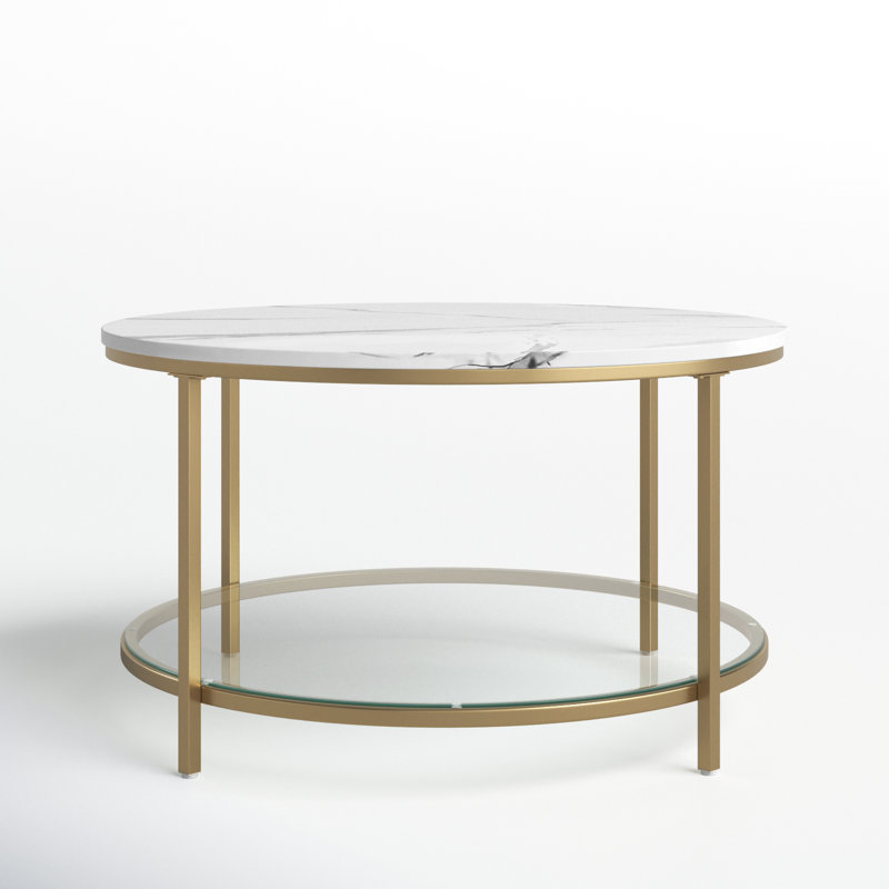 Rotherham Round Coffee Table with Storage, Gold