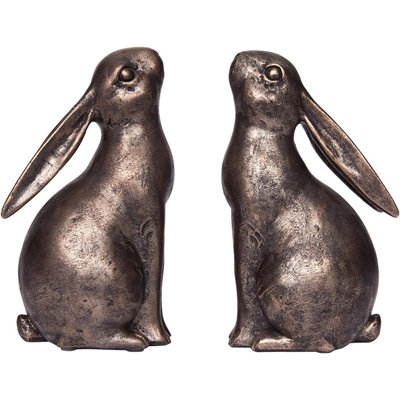 Creative Decorative Resin Rabbit Bookends, Bronze, Set Of 2