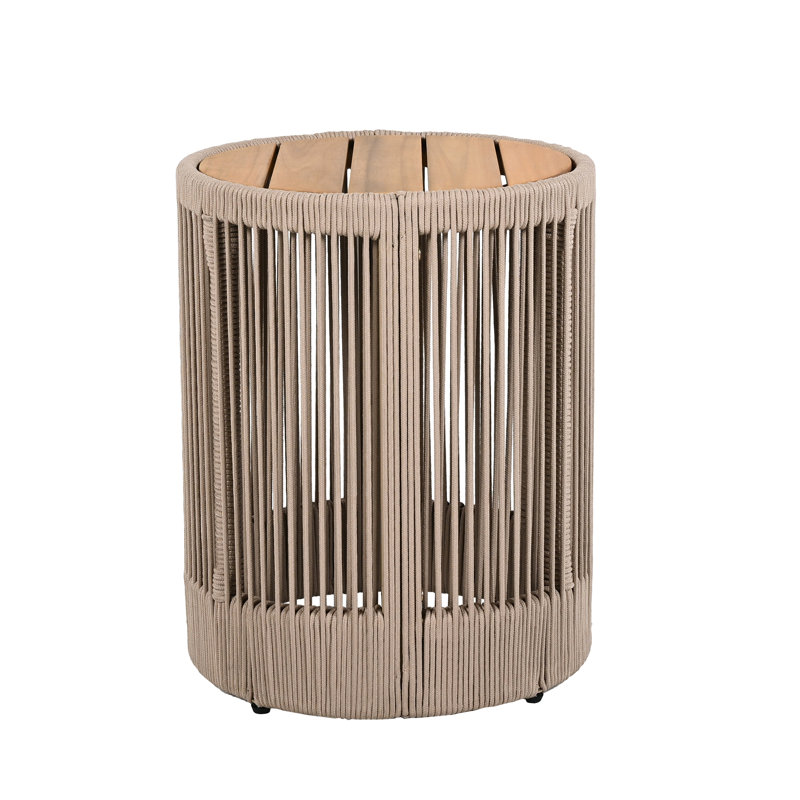 Table d'appoint d'extérieur en corde de rotin et bois d'acacia - Mobilier de balcon de patio pour jardin, cour, balcon