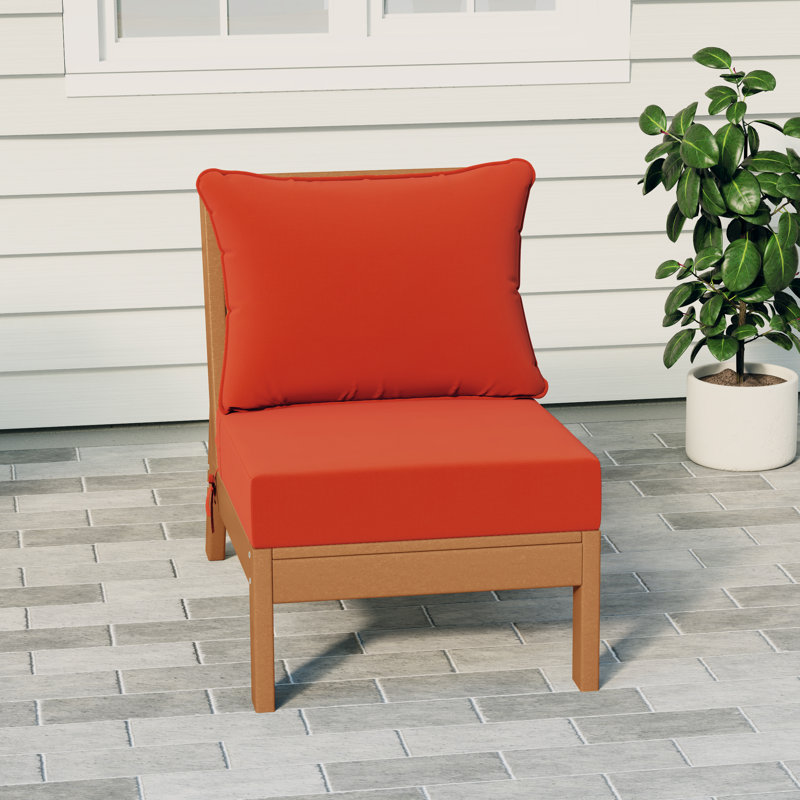 Deep Seating Armless Chair With Cushions, Orange, Teak