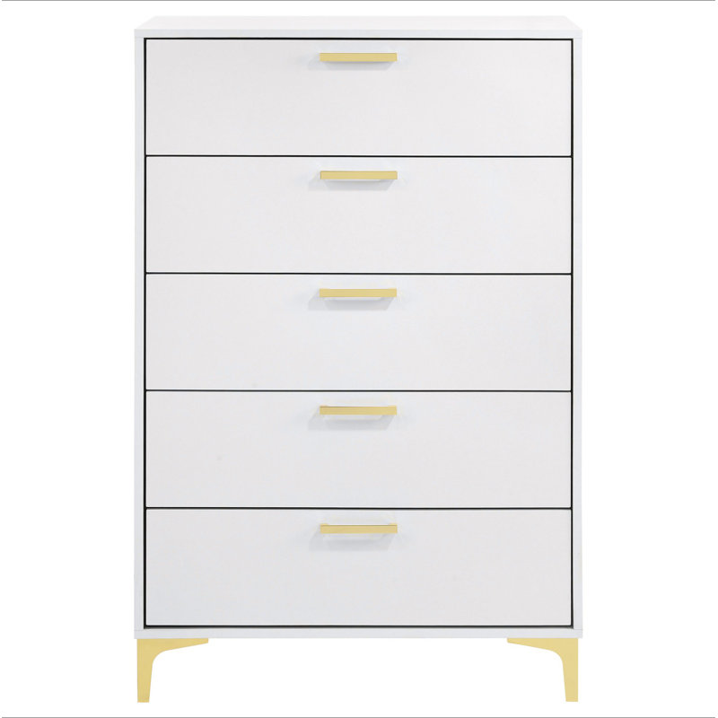 Commode rectangulaire blanche à 5 tiroirs Karena, Blanc