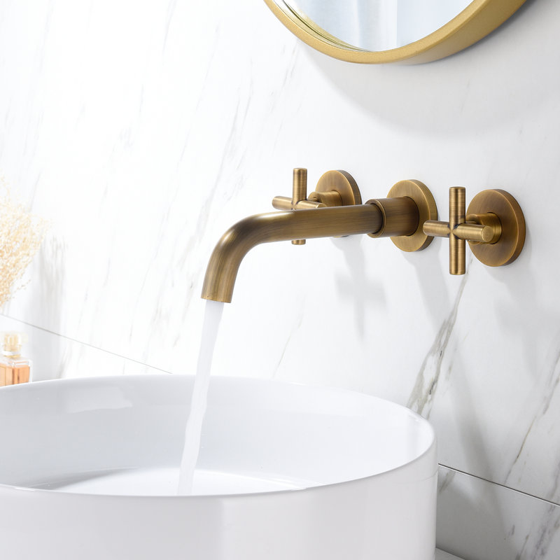 Bathroom Faucet Wall Mounted In Bronze - Solid Brass Structure, Corrosion Coating, Modern And Practical Sink Rust Treatment, Classic Cross Handles