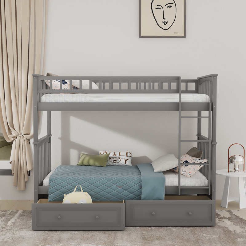 Frary Kids Twin Over Twin Bunk Bed, Gray