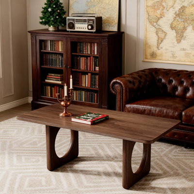 47.2" Modern Solid Wood Rectangular Coffee Table With Circular Cut-Out Legs, Water & Stain Resistant by Latitude Run