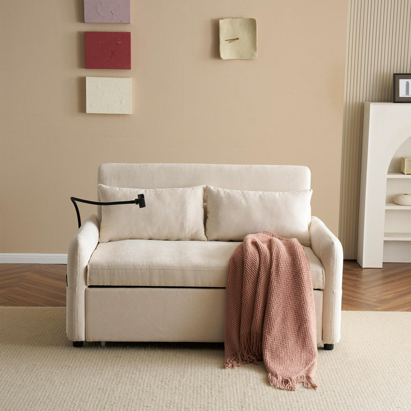 Aniyla 2 Seater Chenille Sofa Bed, Beige